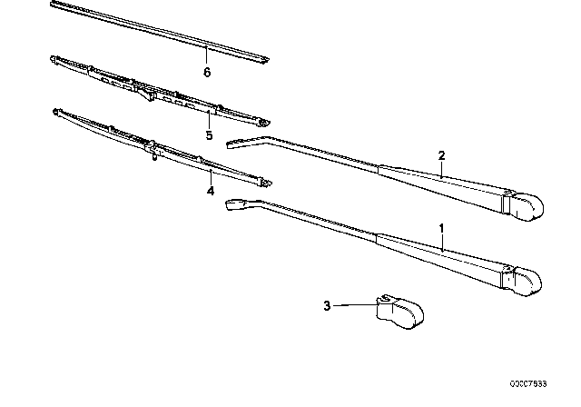 1980 BMW 528i Left Wiper Arm Diagram for 61611360321