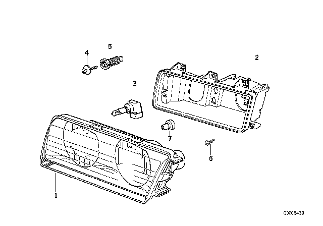 1996 BMW 328i Single Components For Headlight Diagram