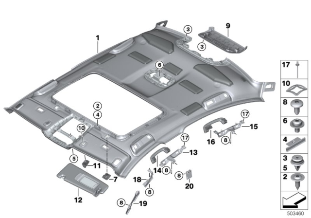 2018 BMW 540i Deformation Plate, Roofliner, Right Diagram for 51437384560