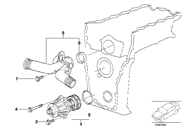 1996 BMW 318is Water Pump - Thermostat Diagram