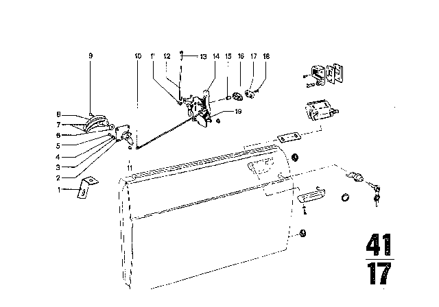 1974 BMW Bavaria Front Door Control / Door Lock Diagram 1