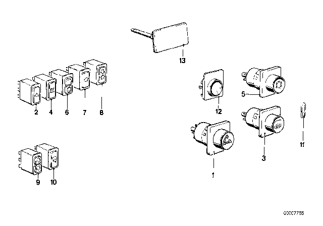 1981 BMW 733i Switch Air Distribution Lower Diagram for 61311366497