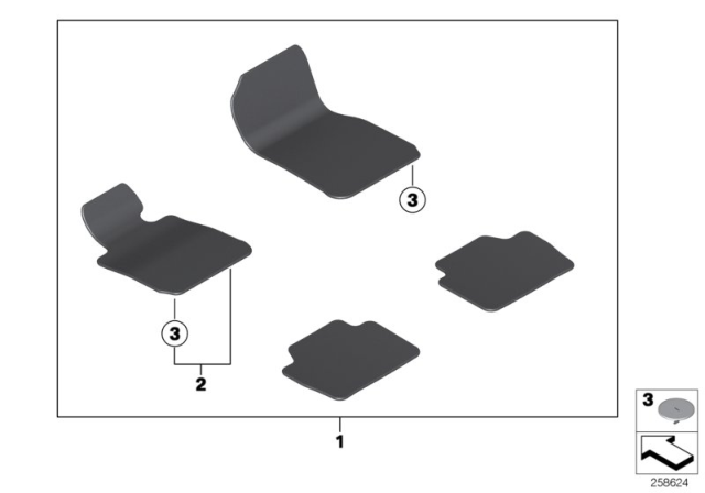 2014 BMW 328i Floor Mats Velours Diagram 1