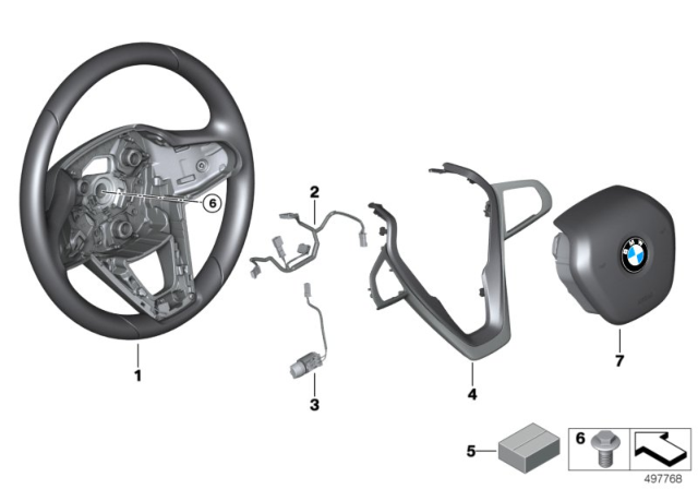 2020 BMW 330i xDrive Steering Wheel, Leather Diagram