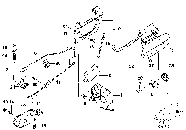 1995 BMW 750iL Right Rear Exterior Door Handle Diagram for 51218240418