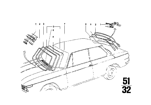 1962 BMW 700 Glazing, Mounting Parts Diagram