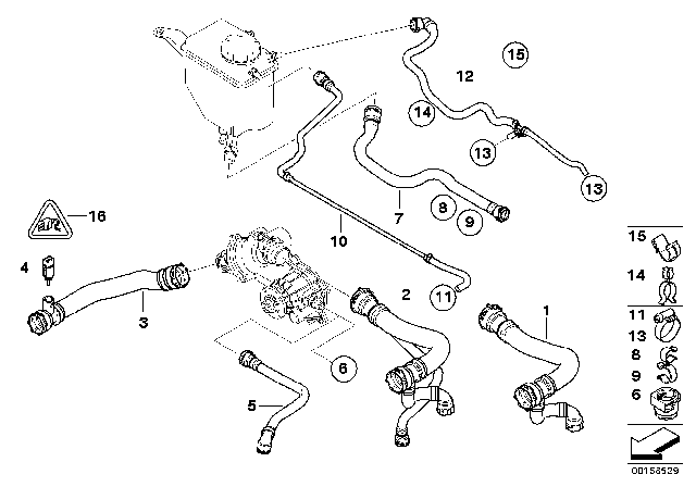 2006 BMW 650i Cooling System - Water Hoses Diagram