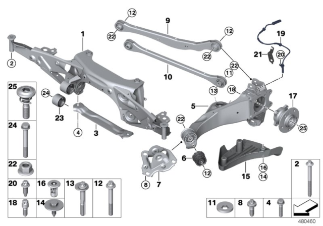 2019 BMW X1 Rear Axle Support, Wheel Suspension, Wheel Bearing Diagram