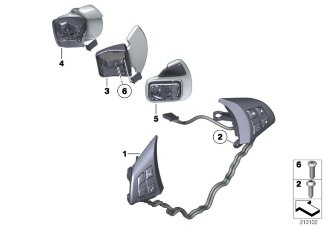 2007 BMW X5 Switch, Multifunction Steering Wheel Diagram