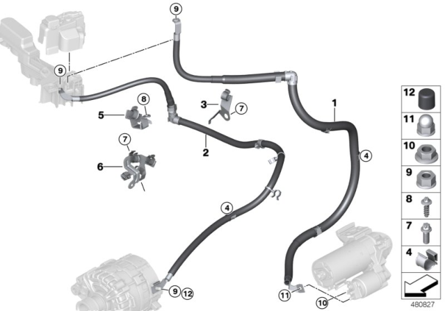 2020 BMW 840i xDrive Starter Cable / Alternator Cable Diagram