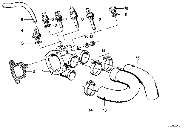 1985 BMW 735i Cooling System - Thermostat / Water Hoses Diagram 2