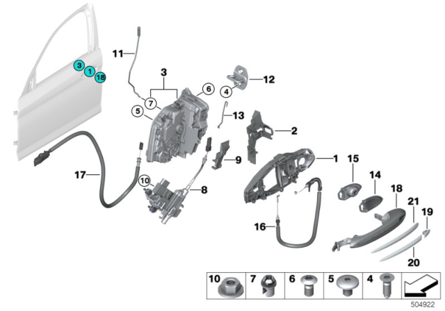 2020 BMW 540i Locking System, Door Diagram 1