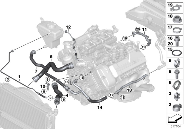 2009 BMW M3 Cooling System Coolant Hoses Diagram 1