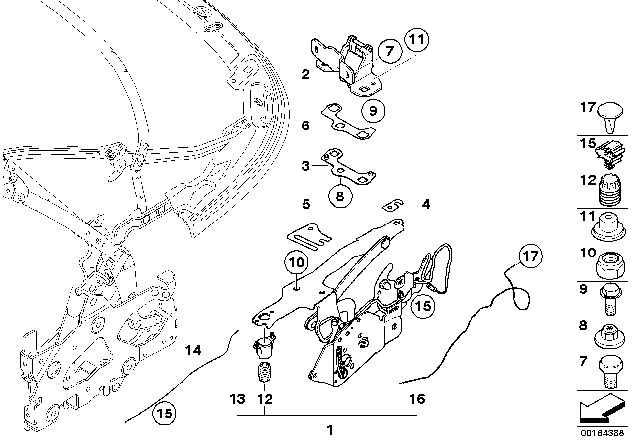 2008 BMW 128i Convertible Top Component - Lid Mechanism Diagram