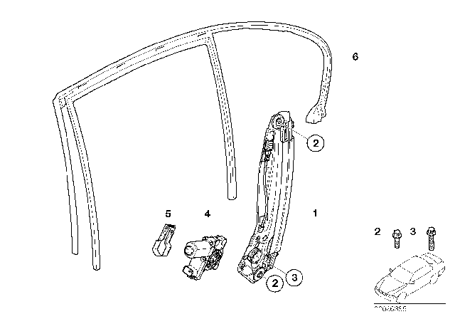 2004 BMW 760Li Rear Right Window Regulator Diagram for 51357202482