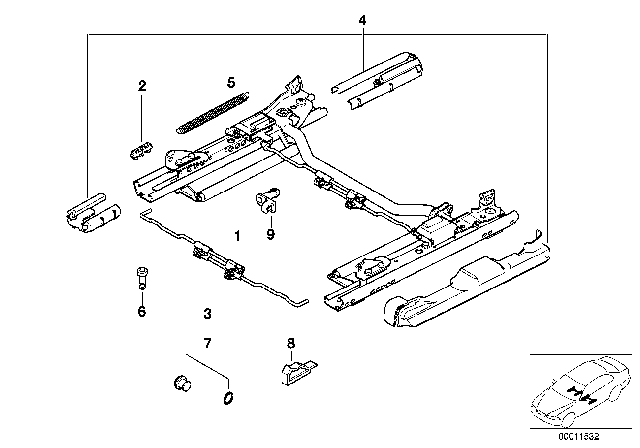 2000 BMW 528i Front Seat Rail Diagram 5