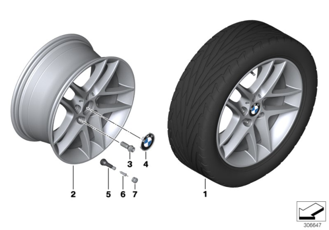 2009 BMW 128i BMW LA Wheel, Double Spoke Diagram 1