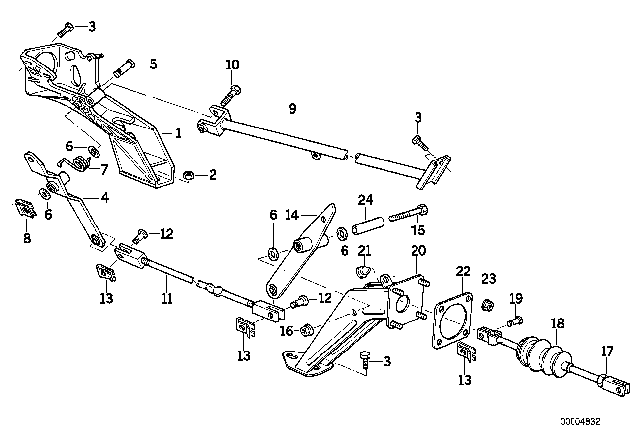 1994 BMW 740i Brake Linkage - Engine Compartment Diagram