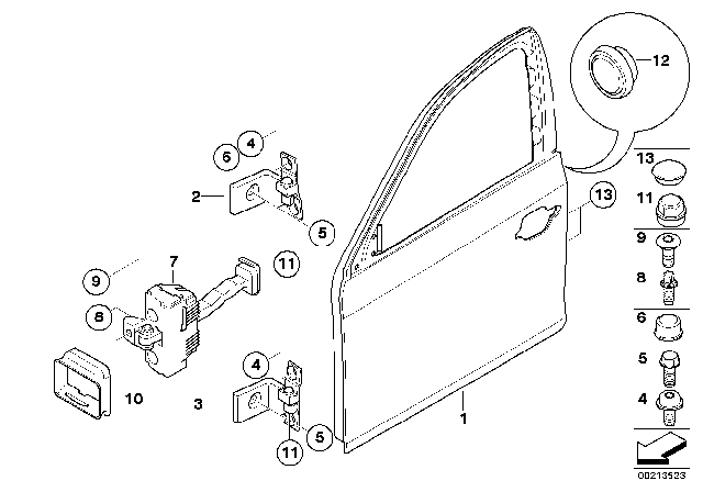 2009 BMW 535i xDrive Front Door - Hinge / Door Brake Diagram