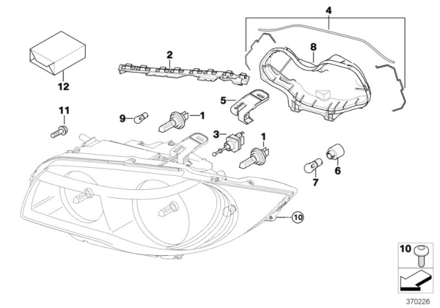 2010 BMW 128i Single Components For Headlight Diagram 1