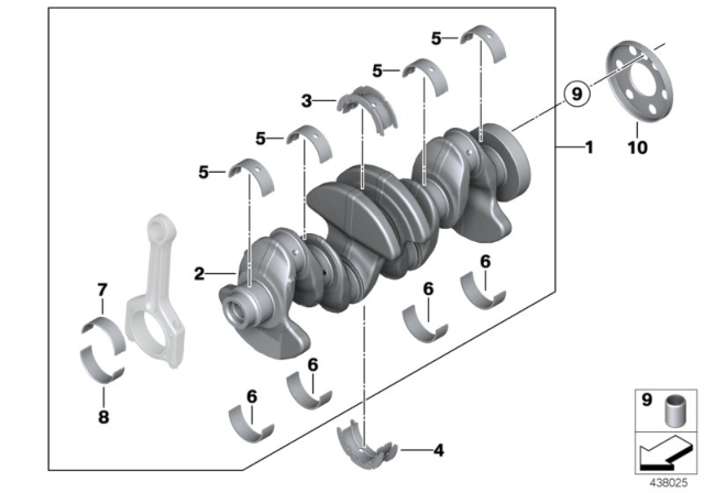 2016 BMW 228i Crankshaft With Bearing Shells Diagram