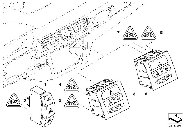 2011 BMW 328i xDrive Switch Hazard Warning / Central Locking System Diagram