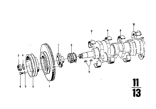1971 BMW 3.0CS Bearing Shell, Red Diagram for 11211261047