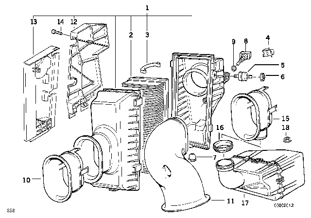 1991 BMW M5 Intake Silencer / Filter Cartridge Diagram