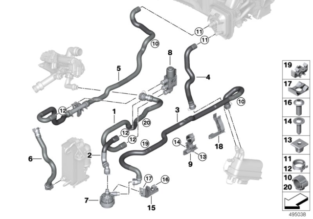 2020 BMW 745e xDrive Cooling Water Hoses Diagram