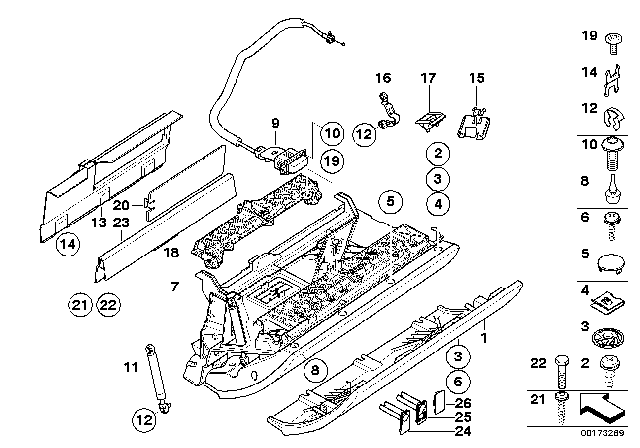 2008 BMW 650i Glove Box Locking Mechanism Diagram for 51166958222