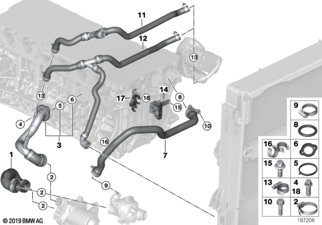 2013 BMW 328i Cooling System - Water Hoses Diagram