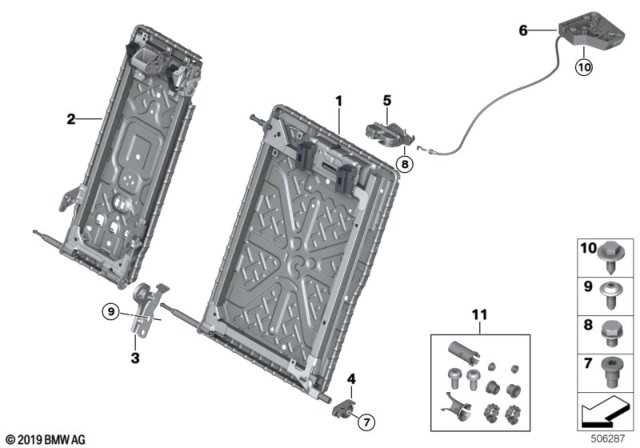 2019 BMW 530i xDrive Seat, Rear, Seat Frame Diagram 2