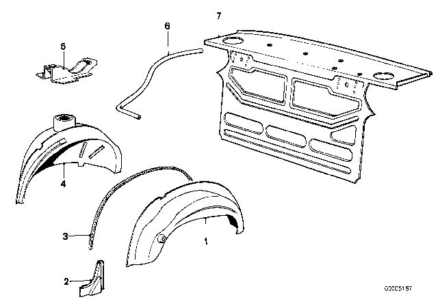 1983 BMW 320i Partition Trunk / Wheel Housing Diagram