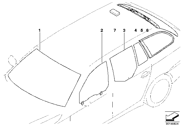 2008 BMW 535xi Side Window,Green Fixed,Right Rear Door Diagram for 51357044176