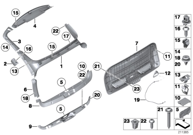2011 BMW 550i GT Trim Panel, Rear Lid, Bottom Left Diagram for 51497223711