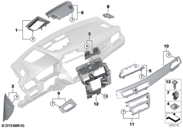 2016 BMW X1 Mounting Parts, Instrument Panel Diagram 2