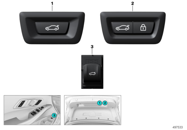 2020 BMW M340i xDrive Switch, Tailgate Activation Diagram