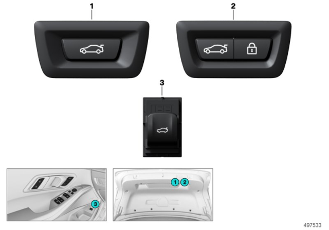 2020 BMW M340i Switch Trunk Lid Diagram for 61317948786