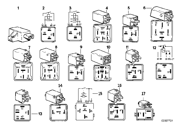 1988 BMW 750iL Relay W.Notch Lock Diagram for 61311378786