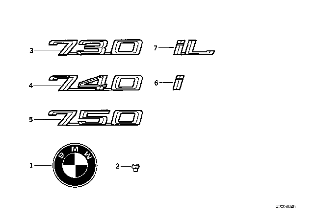 1993 BMW 740iL Emblems / Letterings Diagram