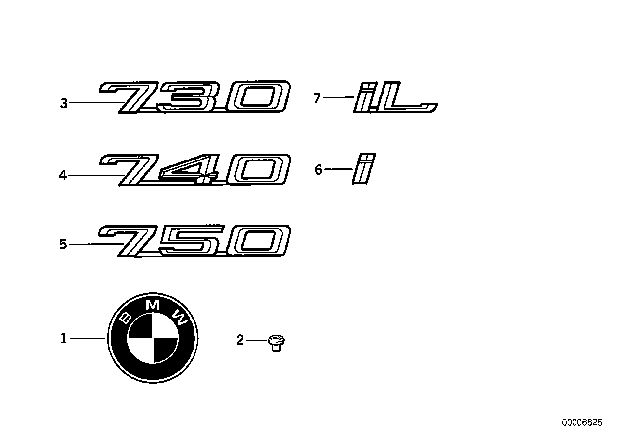 1993 BMW 740i Emblems / Letterings Diagram