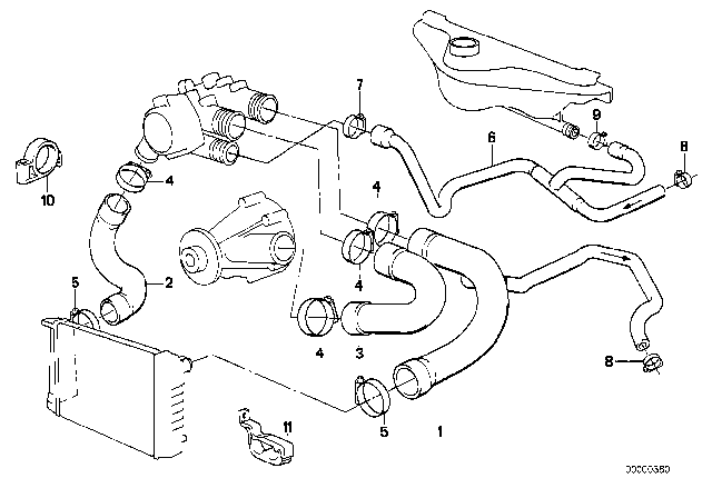 1989 BMW 535i Cooling System - Water Hoses Diagram
