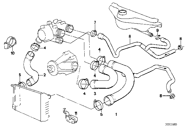 1990 BMW 535i Cooling System - Water Hoses Diagram