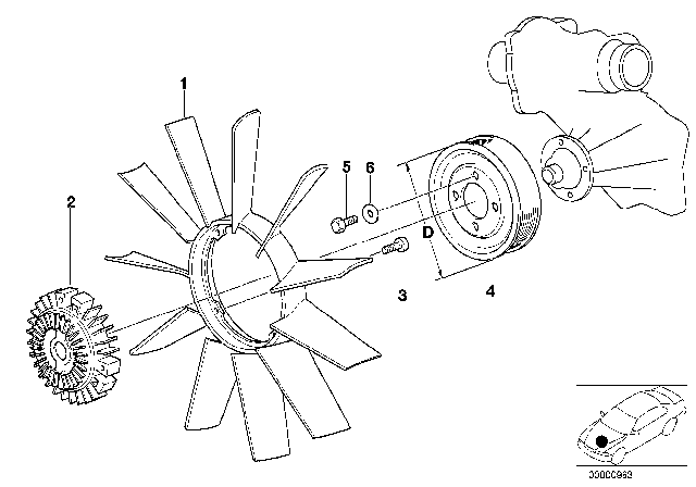 2002 BMW 540i Cooling System - Fan / Fan Coupling Diagram