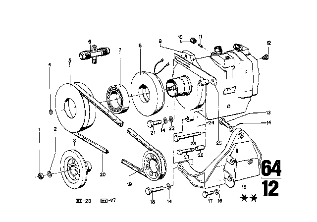 1974 BMW 3.0CS Climate Compressor Supporting Bracket Diagram for 64521272420