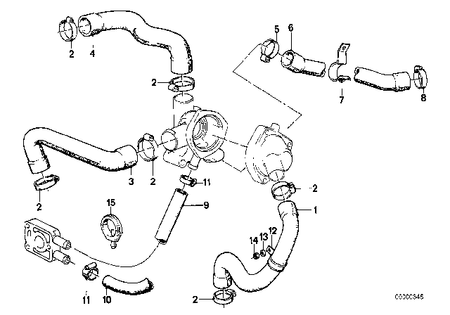 1988 BMW 528e Cooling System - Water Hoses Diagram