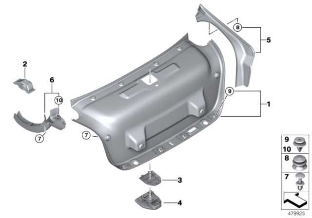 2018 BMW 530i xDrive Right Hinge Cover Diagram for 51497431194