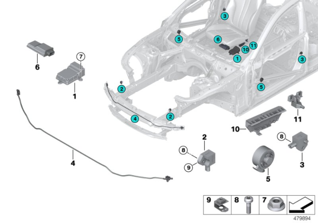 2017 BMW 530i Sensor, Pedestrian Protection Pts Diagram for 65779337656