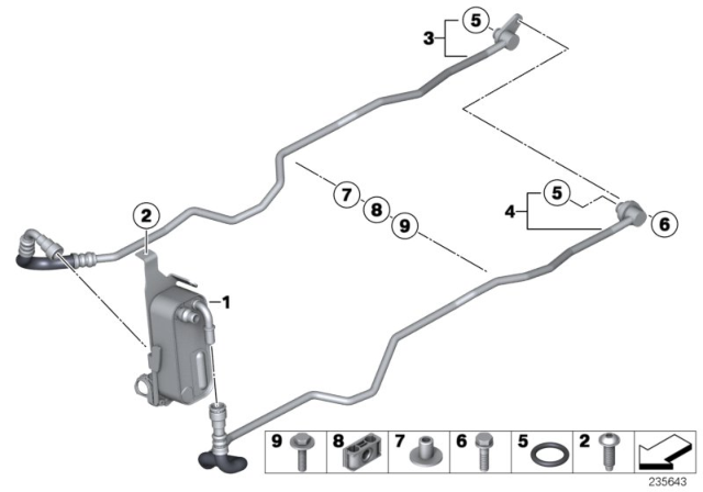 2011 BMW X3 Heat Exchanger / Transmission Oil Cooler Line Diagram 1