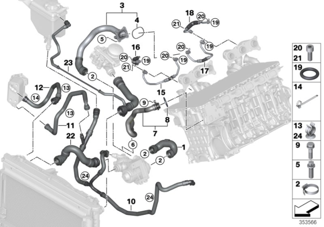 2010 BMW 535i xDrive Cooling System Coolant Hoses Diagram 2